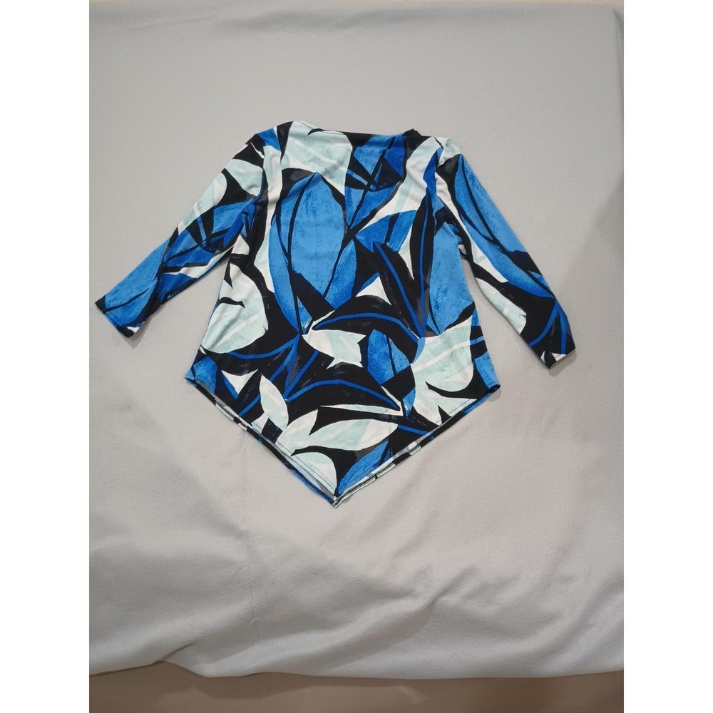 Alfani Womens Petite Medium PM Abstract Print Blue Handkerchief Hem Tunic Top